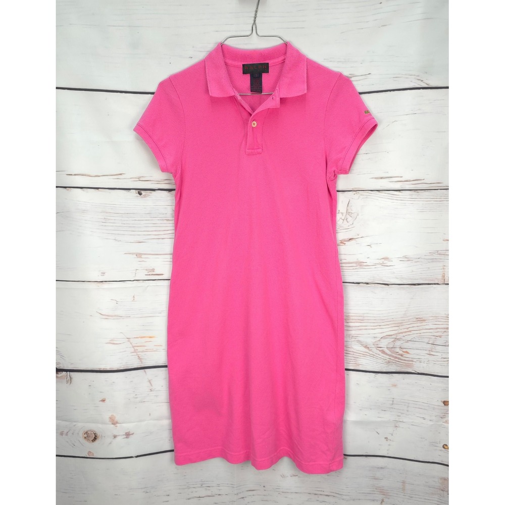 Vintage Y2K Ralph Lauren Women Pink Short Sleeve‎ Polo Shirt Dress Size S Cotton